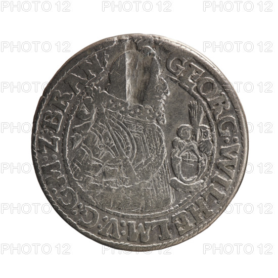 Obv. Bust in a wide ruff and armor facing right, girded with a sash. A sceptre in his right hand.