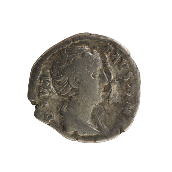 Denarius, after 141 CE. Obverse: Bust of Faustina the Elder (98–141), draped, hair in a bun, facing