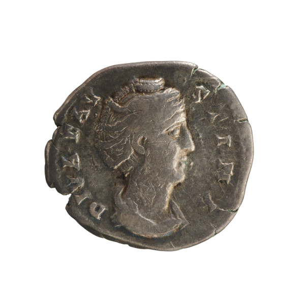Denarius, after 141 CE. Obverse: DIVA FAV STINA — Bust of Faustina the Elder turned to the right,