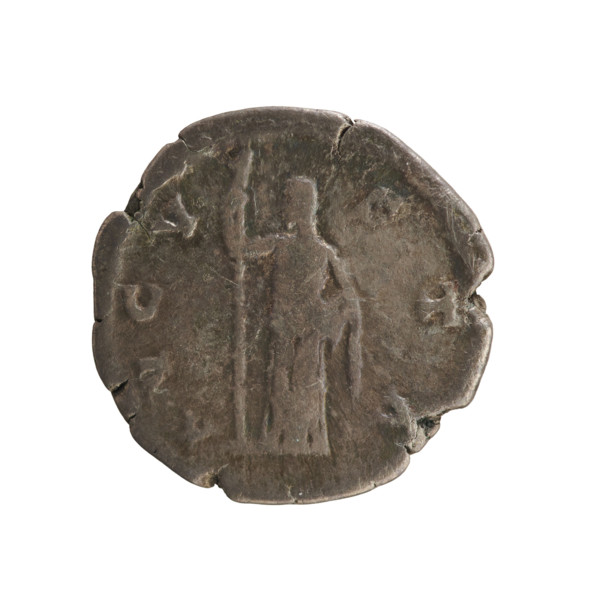 Denarius, after 141 CE. Obverse: bust of Faustina the Elder (98–141 CE), turned right, wearing
