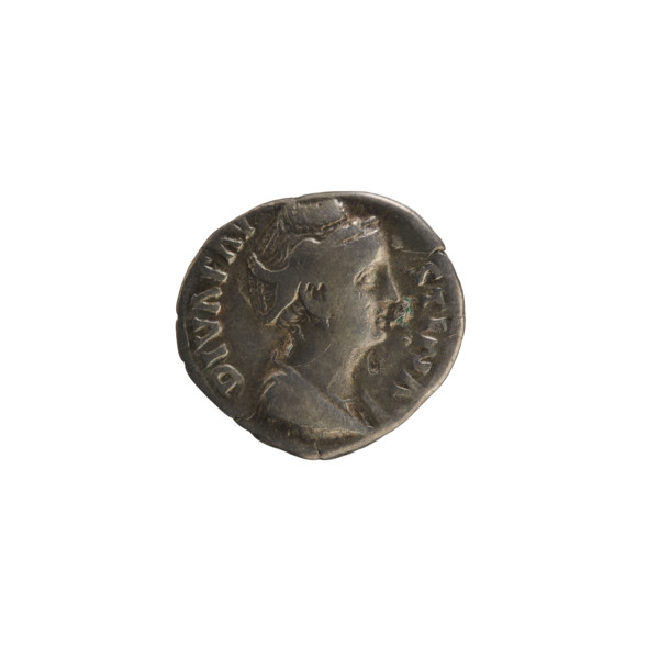 Denarius, after 141 CE. Obverse: DIVA FAV STINA — bust of Faustina the Elder turned right, draped,