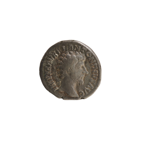 Denarius, Marcus Aurelius (121–180; Roman emperor 161–180). Obverse: Head of Marcus Aurelius right,