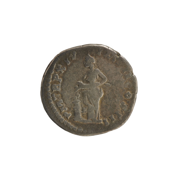 Denarius of Marcus Aurelius (121–180; Roman emperor 161–180). Obverse: head of Marcus Aurelius