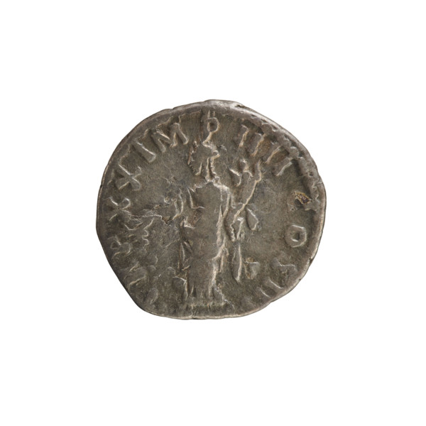 Denarius, Marcus Aurelius (121–180; Roman emperor 161–180). Obverse: Head of Marcus Aurelius with a