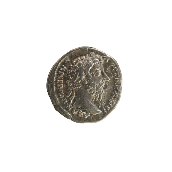 Denarius, Marcus Aurelius (121–180; Roman Emperor 161–180). Obverse: Head of Marcus Aurelius with a