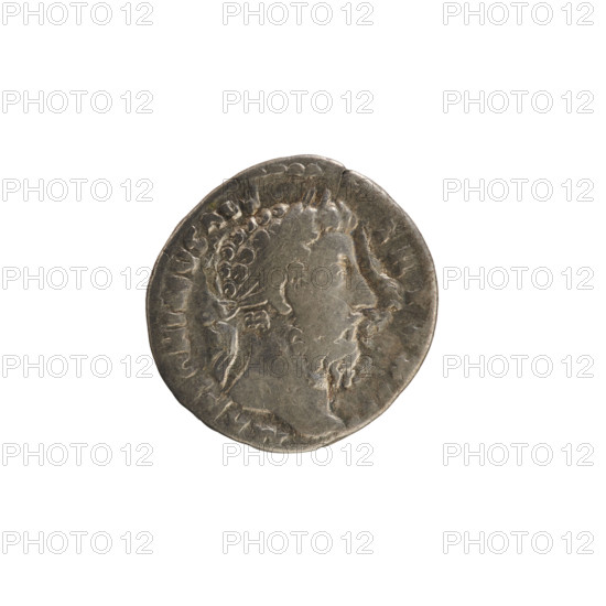 Denarius of Marcus Aurelius (121–180; Roman emperor 161–180). Obverse: Head of Marcus Aurelius with