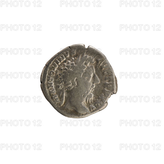 Denarius, Marcus Aurelius (121–180; Roman emperor 161–180). Obverse: Head of Marcus Aurelius with a