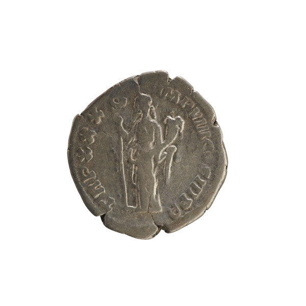 Denarius of Marcus Aurelius (121–180; Roman emperor 161–180), 175–176 CE. Obverse: head of Marcus