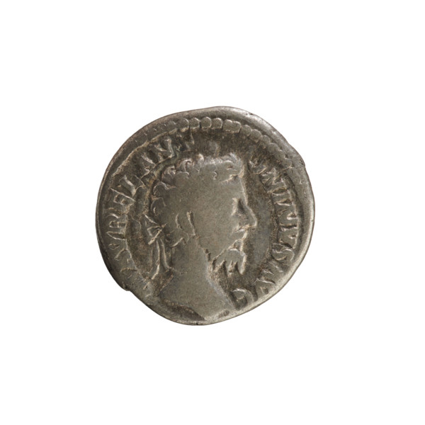Denarius, Marcus Aurelius (121–180; Roman emperor 161–180). Obverse: Head of Marcus Aurelius with a