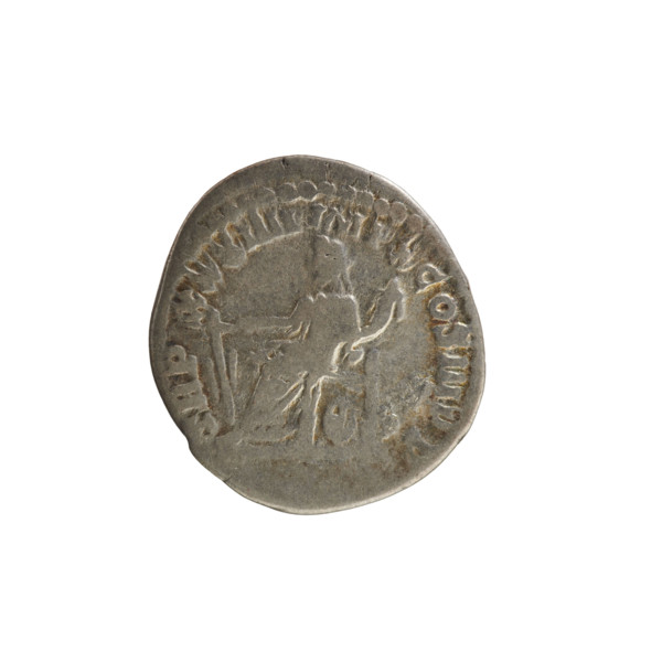 Denarius of Marcus Aurelius (121–180; Roman emperor 161–180). Obverse: Bust of Marcus Aurelius with