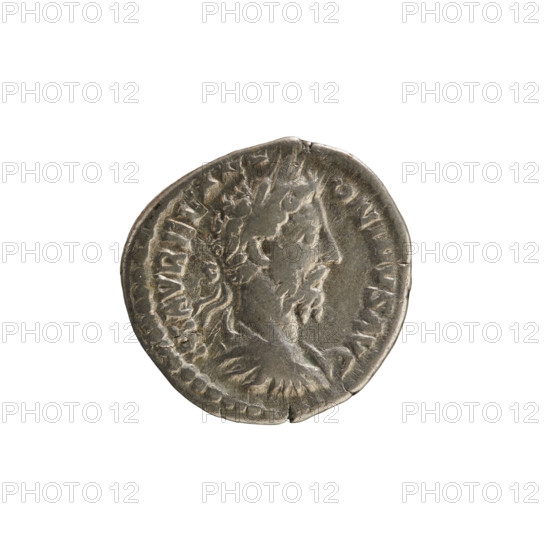 Denarius of Marcus Aurelius (121–180; Roman emperor 161–180), 179–180. Obverse: Bust of Marcus
