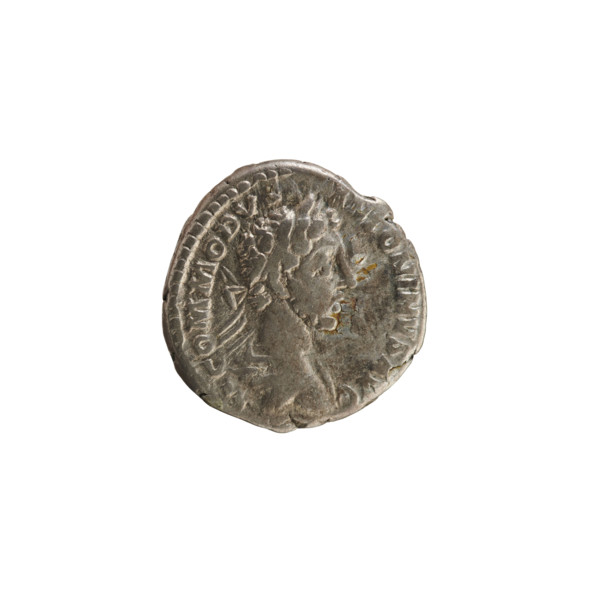 Denarius of Commodus (reigned 177–192). Obverse: bust of the emperor right, wearing a laurel