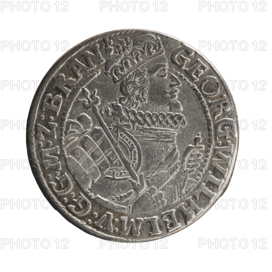 Obv. Bust facing right in a mitre, wide ruff and armor girded with a sash. A sceptre in his right
