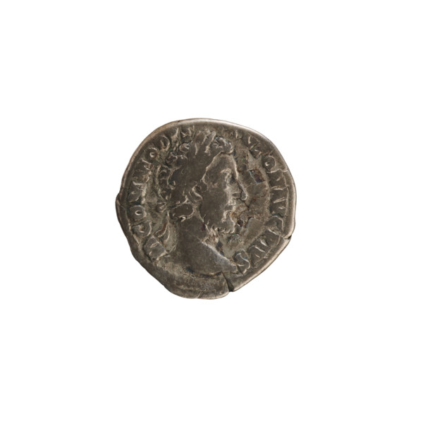 Denarius, Commodus (161–192 CE). Obverse: Emperor's head right, laurel wreath; legend M COMMOD