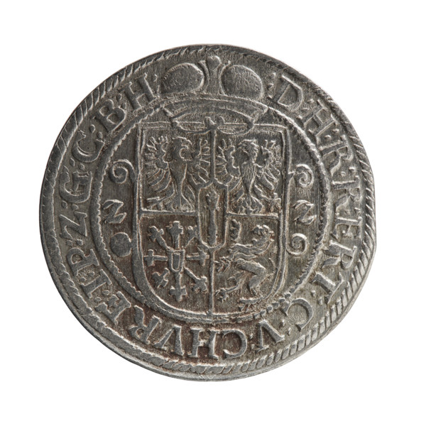 Male bust facing right in mitre and electoral mantle; sceptre in right hand, left resting on a