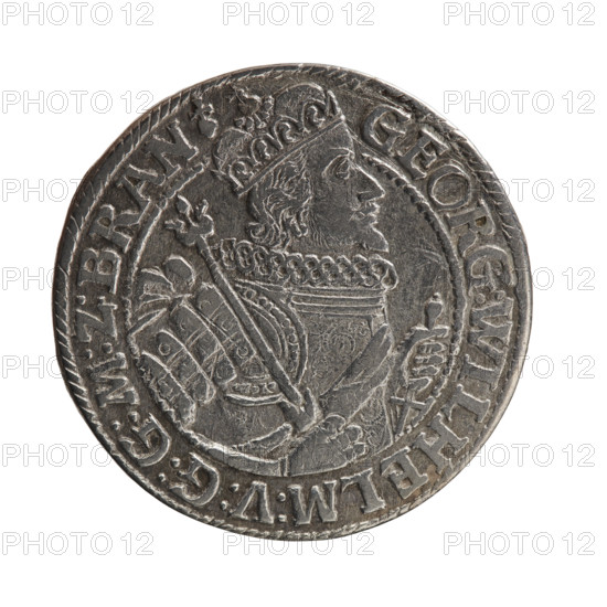 Obv. Bust facing right in a mitre, wide ruff and armor girded with a sash. A sceptre in his right