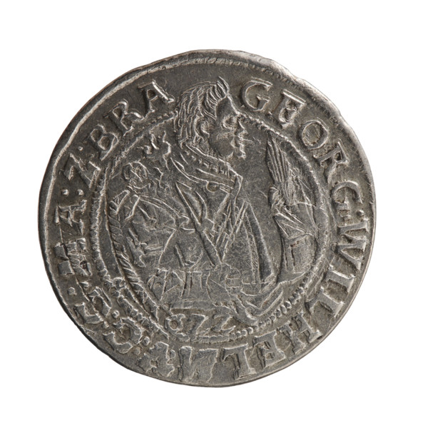 Male bust in armor, coats of arms, George William Hohenzollern (Elector of Brandenburg; Duke of