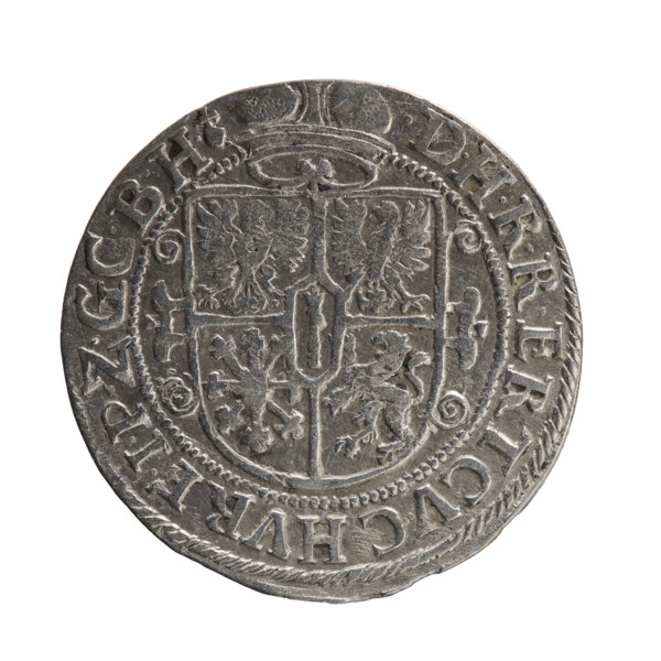 Male bust in armor, coats of arms, George William Hohenzollern (Elector of Brandenburg; Duke of
