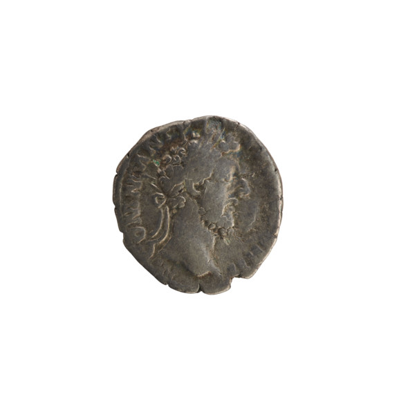 Denarius of Commodus (161–192 CE). Obverse: imperial bust of Commodus right, wearing a laurel