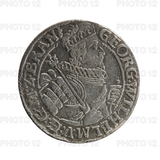 Obv. Bust facing right in a mitre, wide ruff and armor girded with a sash. A sceptre in his right