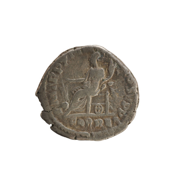 Denarius of Commodus (161–192 CE). Obverse: laureate, right-facing bust of the emperor; legend M