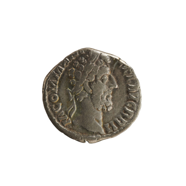 Denarius, Commodus (161–192 CE; Roman emperor 177–192). Obverse: Emperor's head right, with laurel
