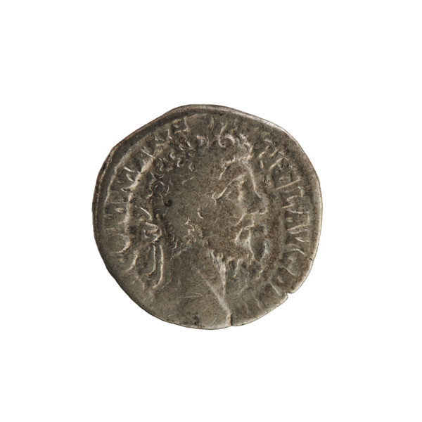 Denarius of Commodus (reigned 177–192 AD), obverse: laureate bust of the emperor right; inscription