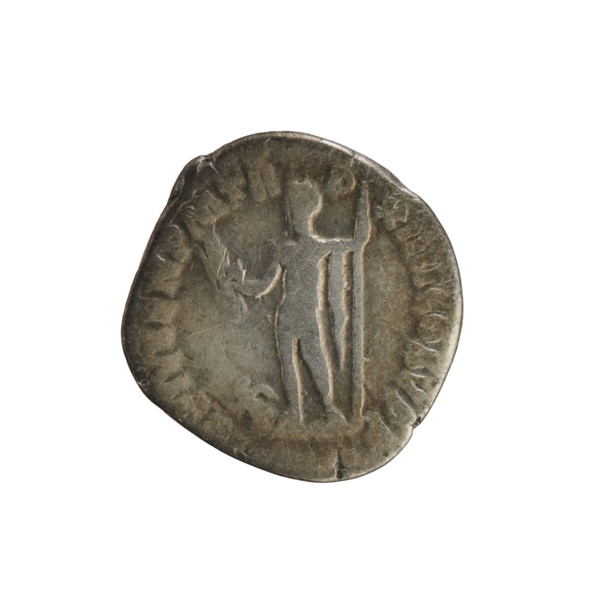 Denarius of Commodus (reigned 177–192). Obverse: Emperor's head right, laurel wreath; legend M COMM