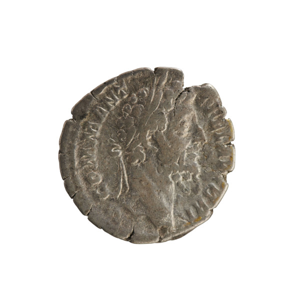 Denarius of Commodus (reigned 177–192). Obverse: Emperor's head right, laurel wreath; legend 'M