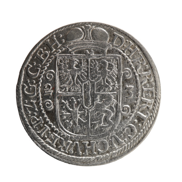 Male bust in armor; obverse: bust facing right in mitre and electoral mantle, sceptre in right