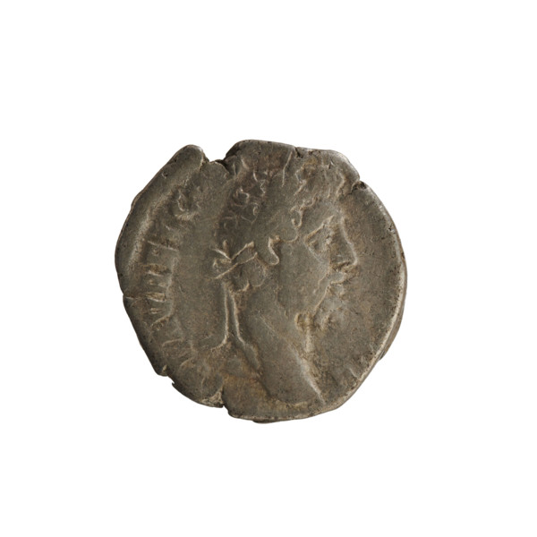 Denarius of Commodus (reign 177–192). Obverse: emperor's head right, wearing a laurel wreath,
