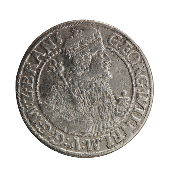 male bust in armor, coats of arms, George William Hohenzollern (Elector of Brandenburg; Duke of