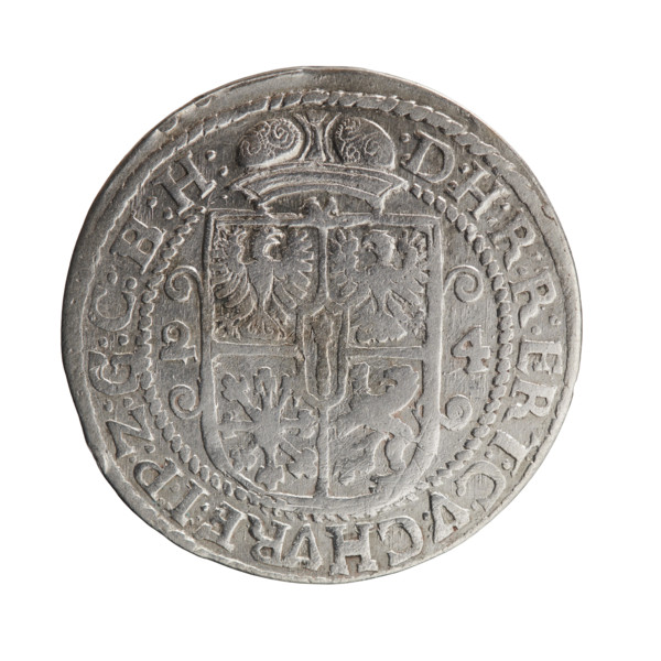 Obv.: Male bust facing right in mitre and electoral mantle, holding a sceptre in his right hand and