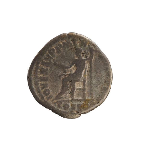 Denarius of Commodus (reign 177–192 CE). Obverse: Emperor's bust right, wearing a laurel wreath;