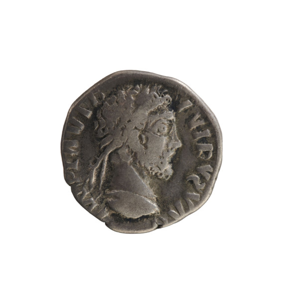 Denarius. Obverse: illegible inscription; emperor's bust facing right, wearing a laurel wreath.