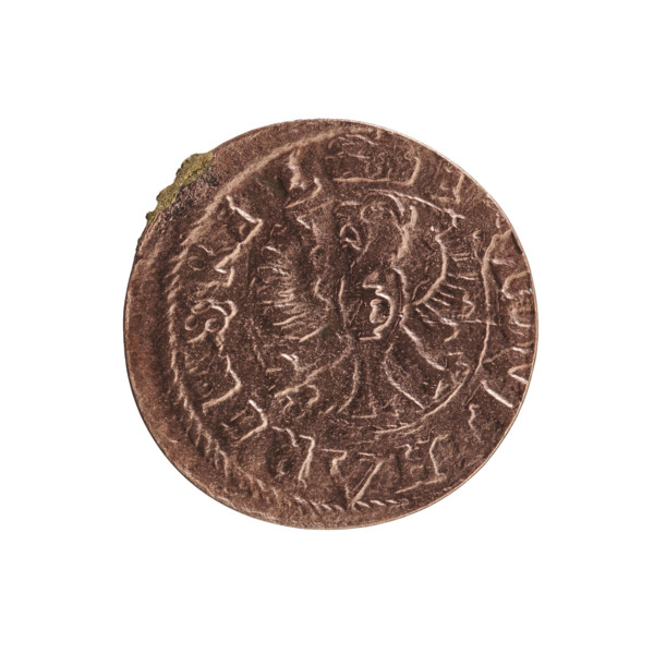 Szelag forgery from the period; obverse: Prussian eagle with monogram IC on its chest; rim between