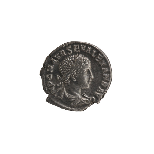 Denarius of Alexander Severus (208–235; Roman emperor 222–235). Obverse: bust of the emperor facing