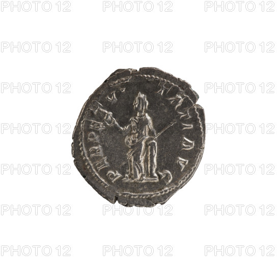 Denarius, 228–231 CE. Obverse: Head of Alexander Severus in laurel wreath facing right, pearl rim,
