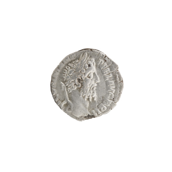 Denarius of Commodus (reigned 177–192). Obverse: Head of Commodus in a laurel wreath facing right,