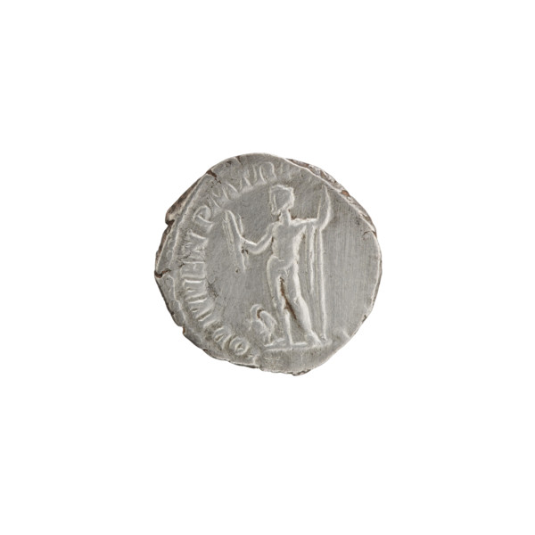 Denarius of Commodus (reigned 177–192). Obverse: Head of Commodus in a laurel wreath facing right,