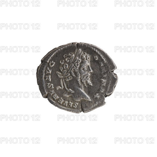 Denarius; obverse: head of Septimius Severus in a laurel wreath facing right, inscription