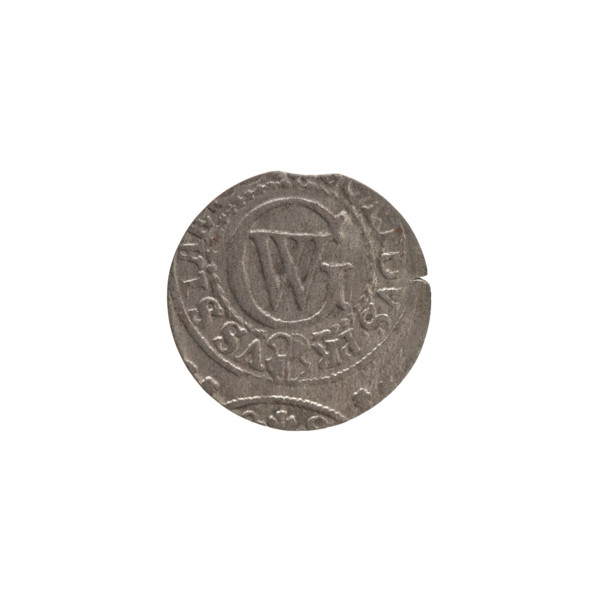szelag by Ernest Pfahler, from the Wislica hoard (numism). Obverse: Prussian eagle with crowned