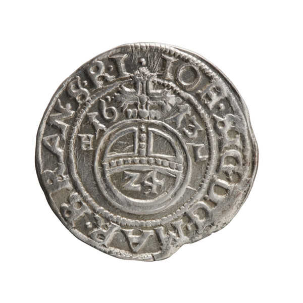 One-and-a-half, Henryk Laffert (1612–1615). Obverse: royal orb with a cross whose arms terminate in