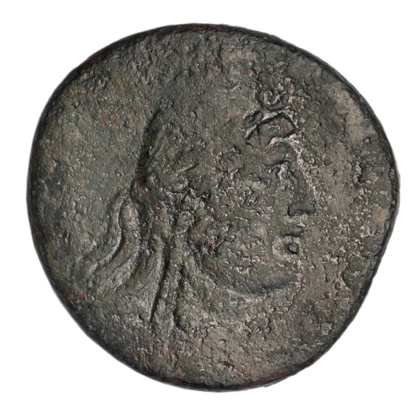 bronze coin, Gorgippia; aw: head of Attys in a Phrygian cap decorated with stars and a laurel