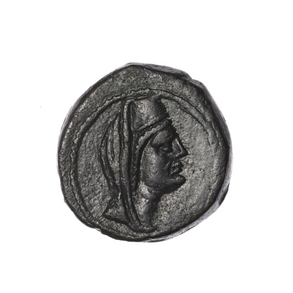 Bronze coin, Pantikapaion (as Kaisarea), end of the 1st century BC, Cimmerian Bosporus. Aw: woman's
