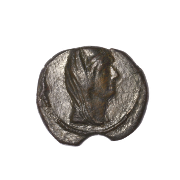 bronze coin, Pantikapaion (as Kaisarea); obverse: woman's head in kalathos and veil (Aphrodite