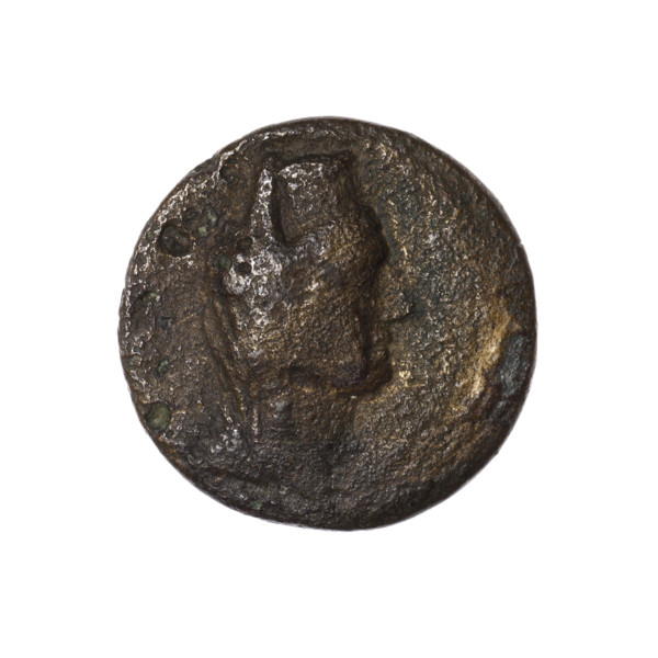 Bronze coin, Pantikapaion (as Kaisarea); obverse: woman's head in kalathos and veil (Aphrodite