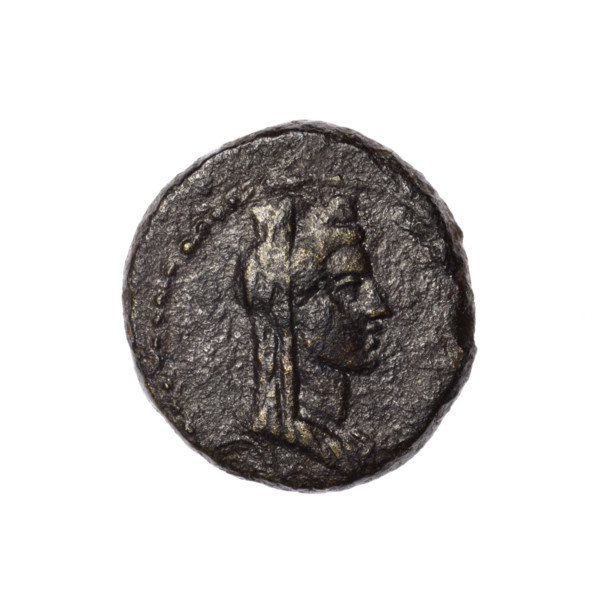 bronze coin, Pantikapaion (as Kaisarea); obverse: bust of a woman in a mural crown and a veil