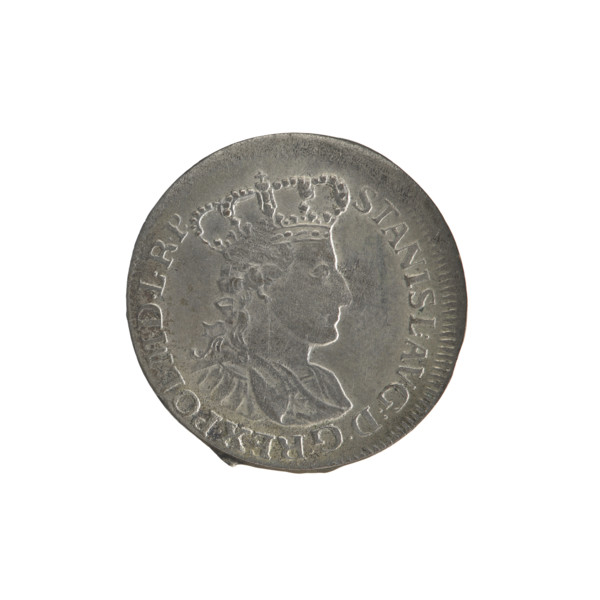 Six-coin (Gdansk), 1765. Obverse: Turned-right crowned bust of Stanislaw August Poniatowski in