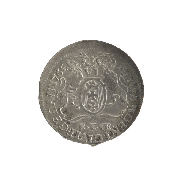 Six-coin of Gdansk depicting Stanislaw August Poniatowski (King of Poland; 1764–1795). Maker